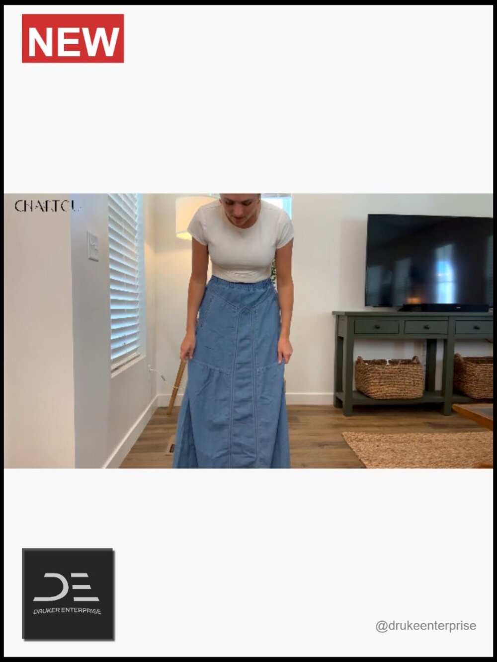 Retro Elastic High Waist Frayed A-Line Maxi Denim Skirt with Pockets - Picture 5 of 6